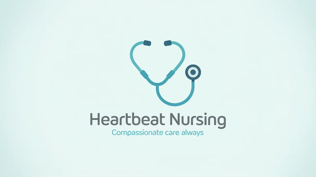 A modern minimalist logo for a nursing service named 'HEARTBEAT NURSING'. The icon combines a stethoscope and a heart, set against a white background.
