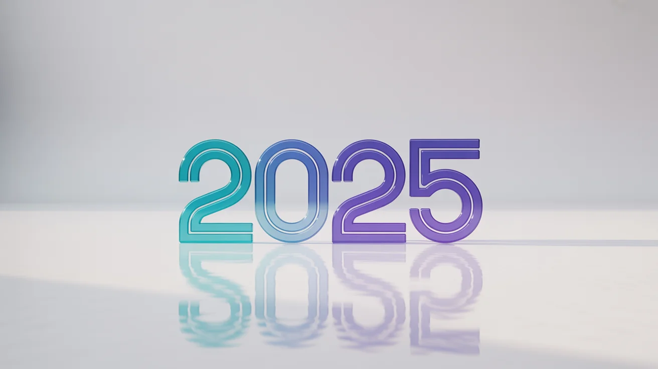 A modern logo for the year 2025, featuring bold, geometric numbers with a vibrant cyan-to-purple gradient, presented on a clean white background.