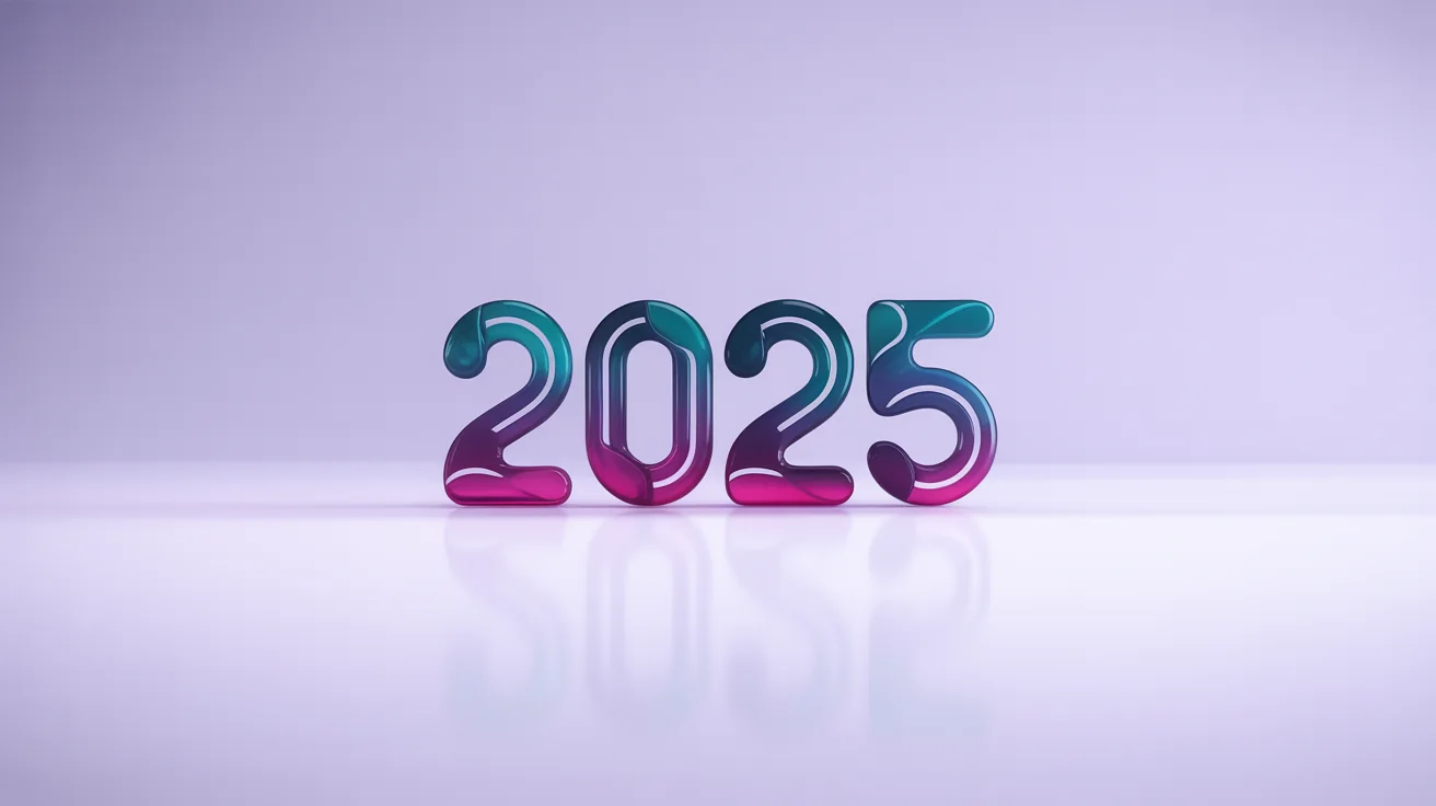 A modern and professional logo design for the year 2025, featuring stylized teal and magenta typography with chrome accents on a white background.