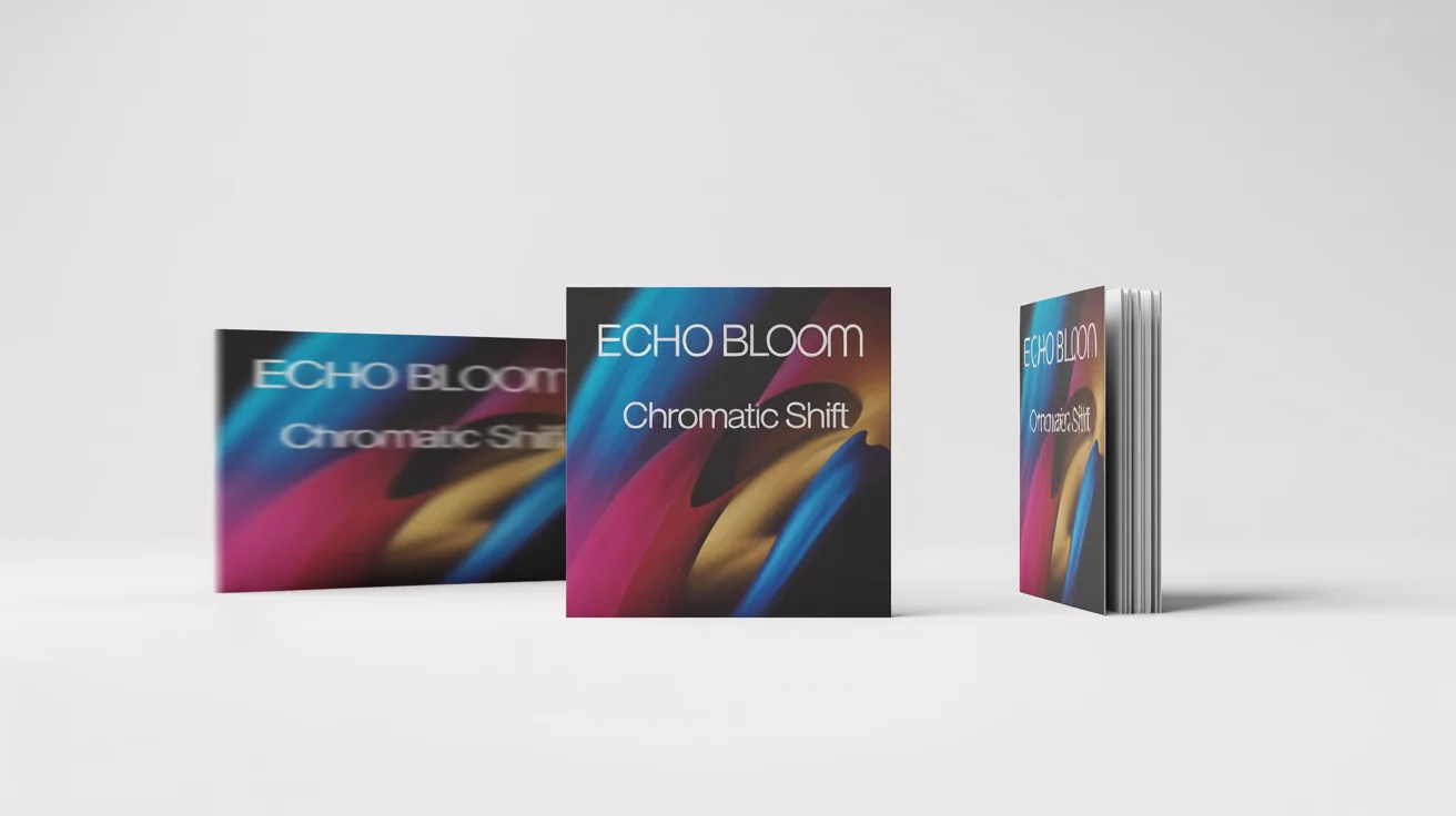 A mockup demonstrating a cover art resizer, showing a single album cover for the fictional band 'Echo Bloom' in three different sizes: a square, a wide banner, and a tall rectangle, all displayed on a white background.