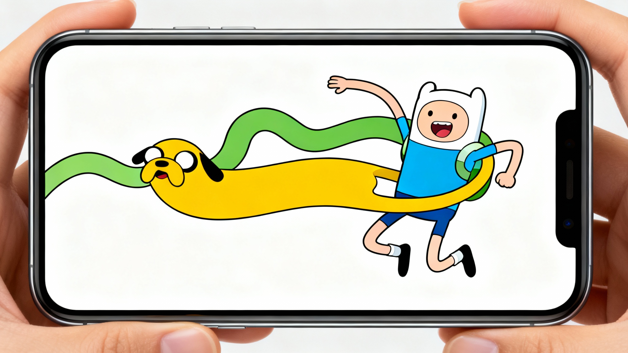 A digital illustration of Finn the Human and Jake the Dog from 'Adventure Time' in a joyful pose, suitable for a phone wallpaper. The art style matches the cartoon, set against a plain white background.