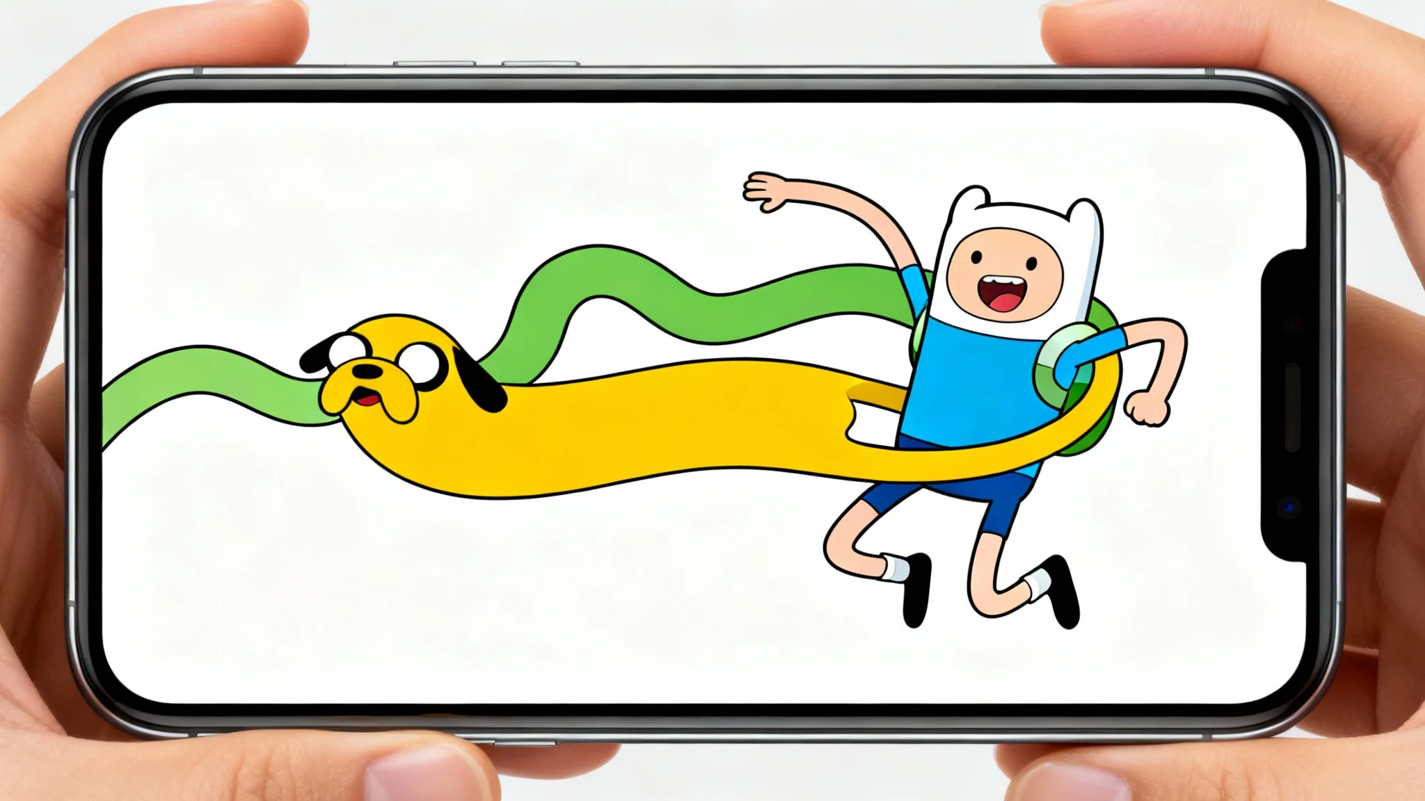A digital illustration of Finn the Human and Jake the Dog from 'Adventure Time' in a joyful pose, suitable for a phone wallpaper. The art style matches the cartoon, set against a plain white background.