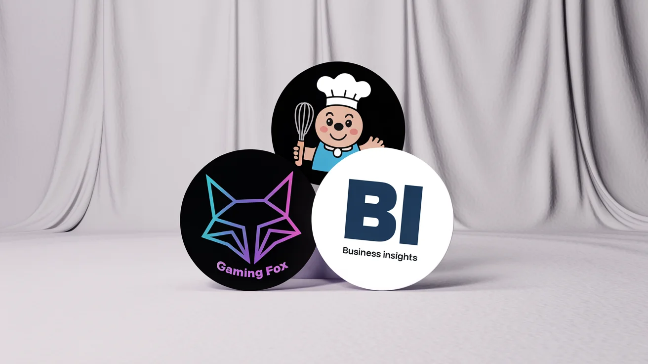 Three professionally designed YouTube channel icons for different niches (gaming, cooking, business) displayed in a row on a clean white background.