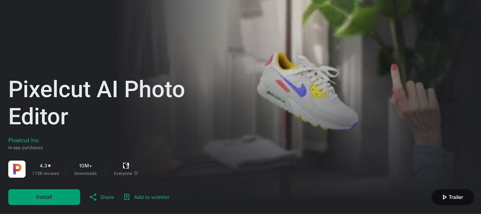 Screenshot of Pixelcut's Android app in the Google Play store