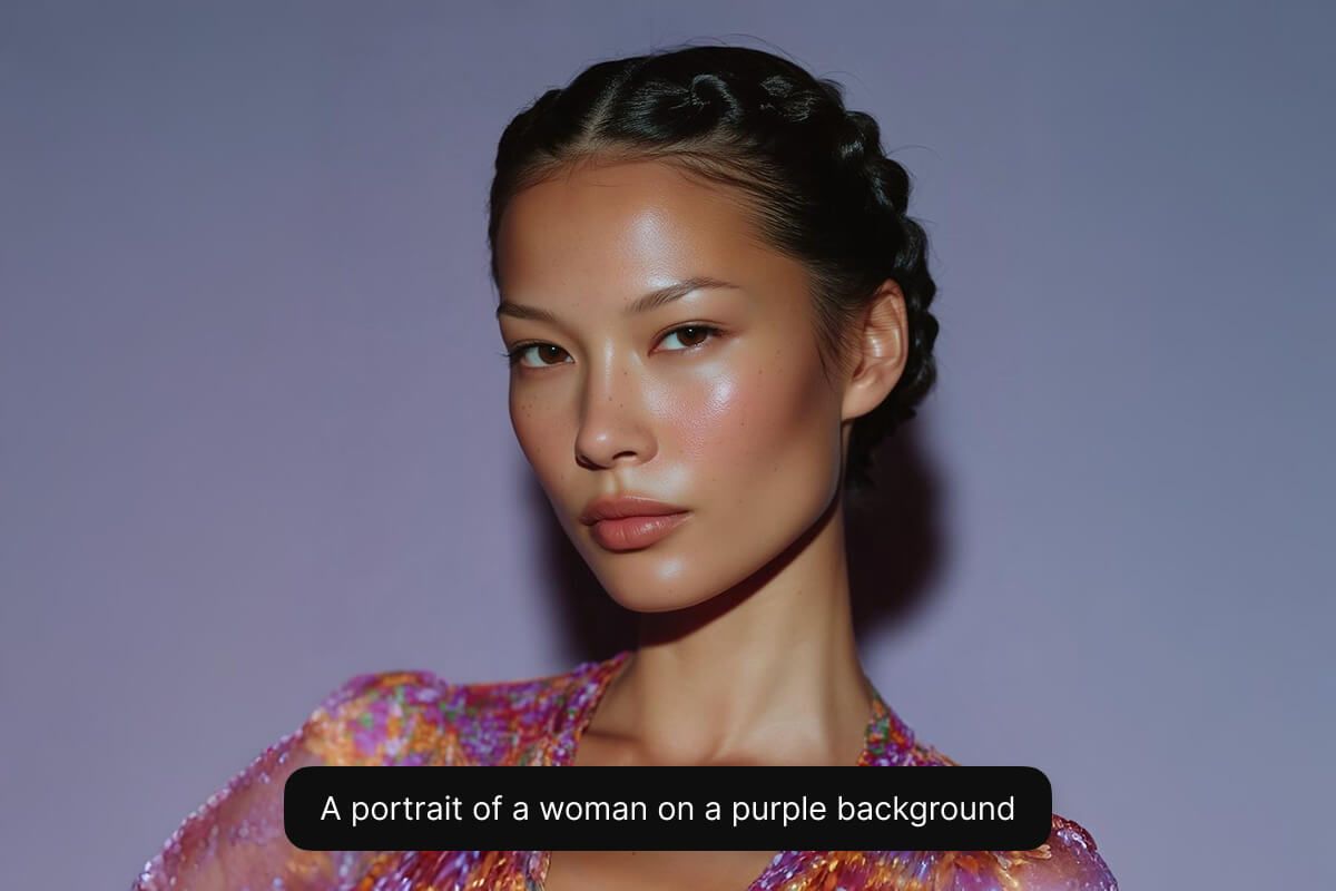 A portrait of a woman on a purple background