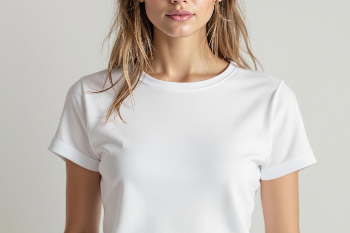 Female model front facing t-shirt mockup
