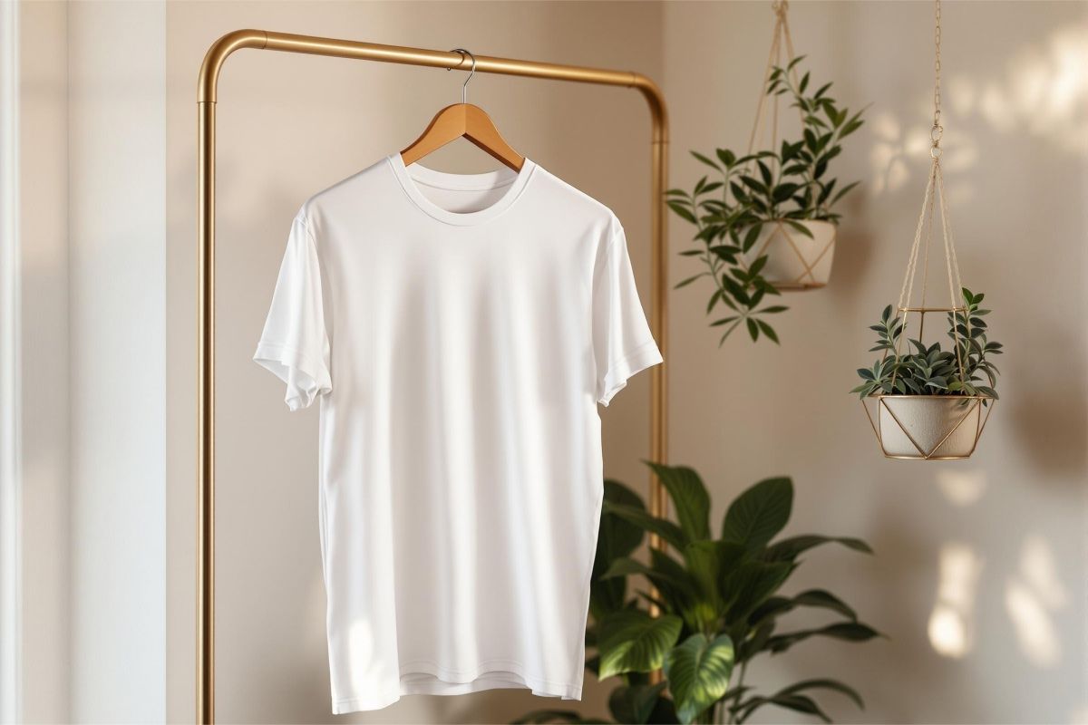 Beige boutique shop t-shirt mockup