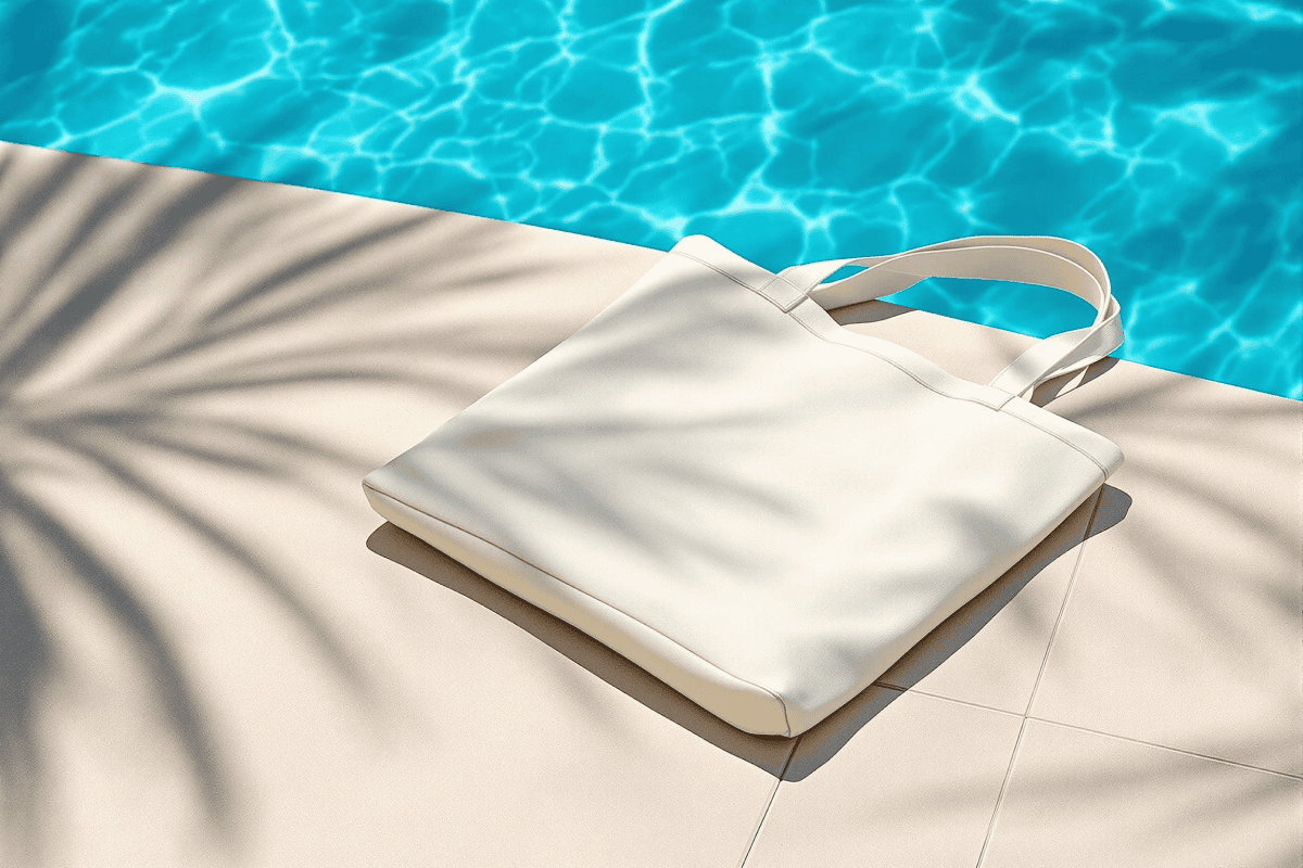 Plain tote bag by a pool mockup