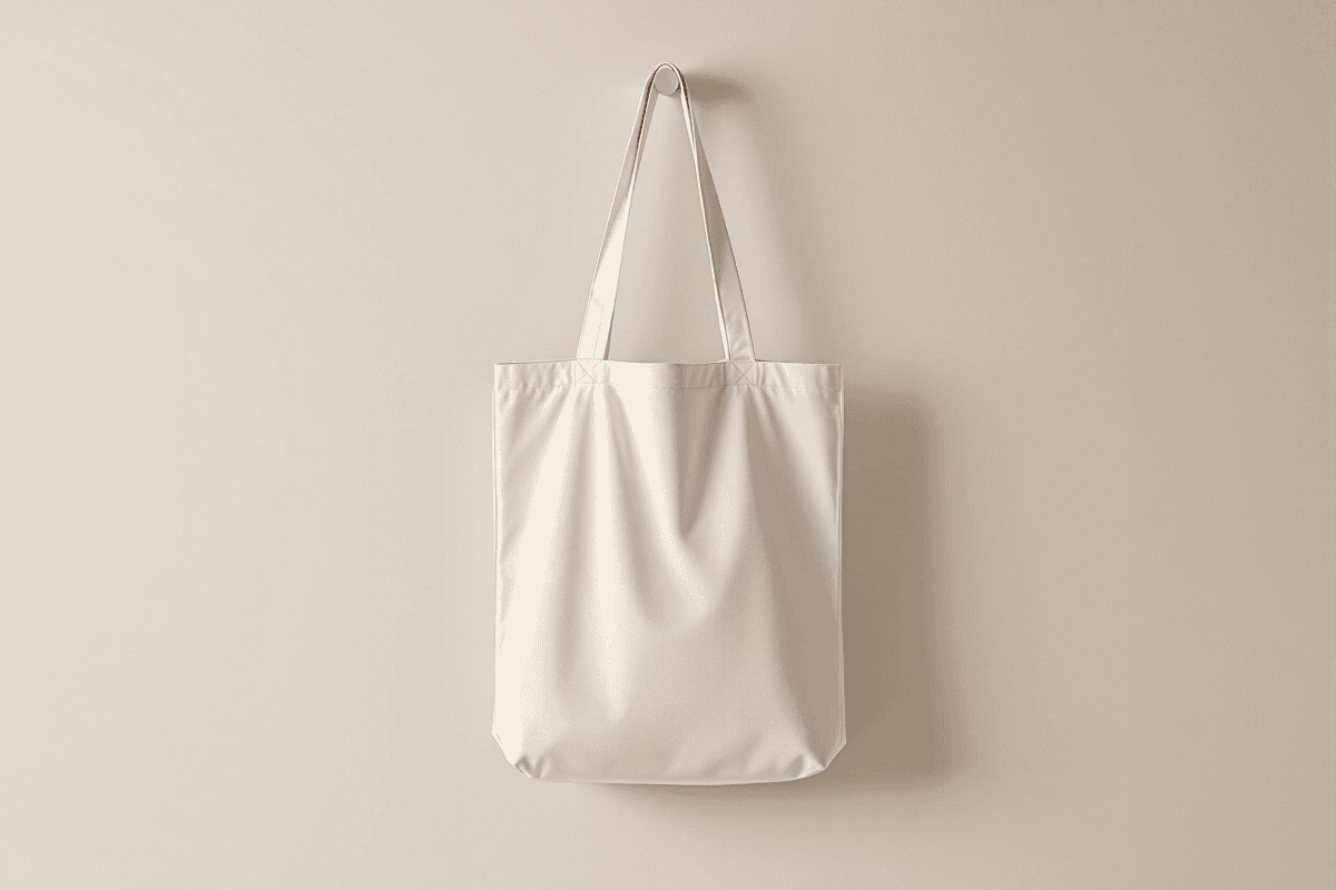 White cotton tote bag in studio background