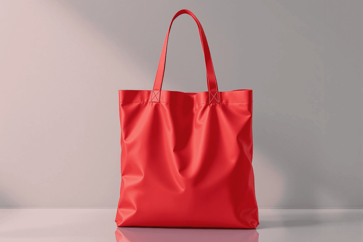 Red tote bag mockup in studio background