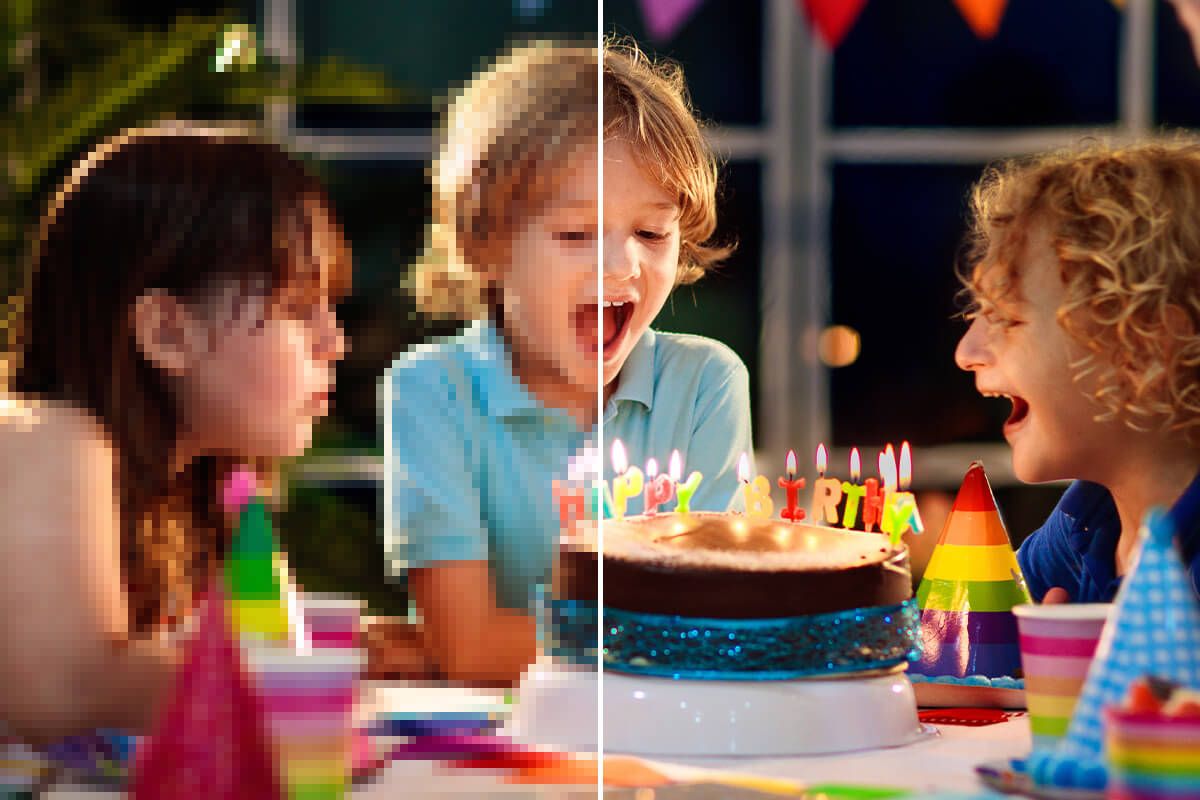 Image of children at a birthday party getting unpixelated